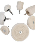Top Tier 7 Pcs Polishing Wheel Kit With Buffing Flannel Abrasive Tools For Car Detailing showing assorted cotton buffing wheels.