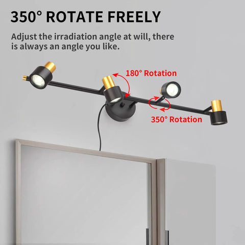 4 Light Plug In Vanity Lights For Bathroom And Kitchen Counter Over Mirror, Modern Vanity Light Fixtures with Adjustable Heads