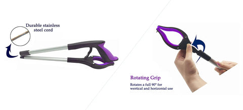 Two Pack Reacher Grabber Tool Set With Foldable Trash Picker 360 Degree Swivel Head Magnetic Tip Rust Resistant Litter Picker For Indoor Outdoor Cleanup Garden Nabber Extended Reach Purple And Blue