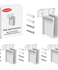 Click On 4 Pack Wire Shelf End Brackets For Closets And Garages Along With Heavy Duty Rack Clips And Built In Screws, white plastic brackets and screws.