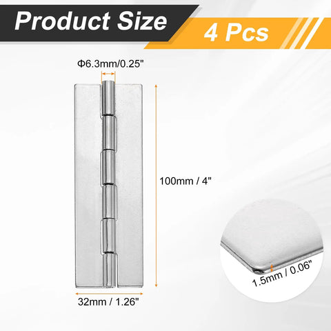 Product size details of Beefy Heavy Duty Weldable Hinges Set Four Inch By One Point Two Six Inch By Zero Point Zero Six Inch Thick 304