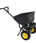 Walk Behind Broadcast Spreader With 100 Pound Hopper And 0 To 9.8 Feet Spreading Width, 13 Inch All Terrain Solid Tires, Heavy Duty