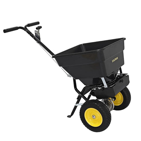 Walk Behind Broadcast Spreader With 100 Pound Hopper And 0 To 9.8 Feet Spreading Width, 13 Inch All Terrain Solid Tires, Heavy Duty