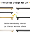 Matte Black and Gold Cabinet Pulls Set, 5 Pack, 5 Inch Center-To-Center, showing two-tone design for DIY customization