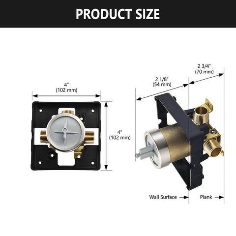 Delta R10000 high-flow brass shower valve dimensions illustration