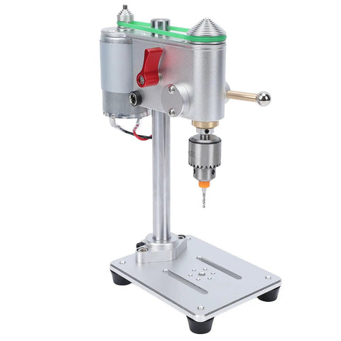Mini Benchtop Drill Press With Variable Speed 0 To 8000 RPM, CNC machined aluminum, features JT0 chuck and stable base.