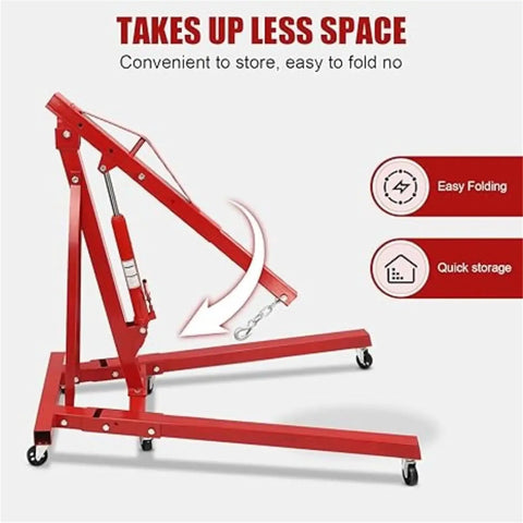 Shop Essential Two Ton Hydraulic Engine Hoist With Six Swivel Rollers And Quick Fold Frame showing easy folding for compact storage.