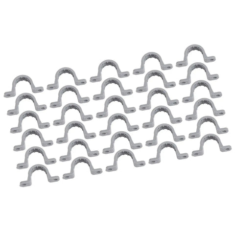 One Inch PVC Conduit Clamp With Two Hole U Bracket Pipe Strap For HVAC Telecommunication Refrigeration And Lighting Durable PVC Mounting Clip Fits Three Quarter Inch Pipe For Easy Quick Fastening arranged in rows