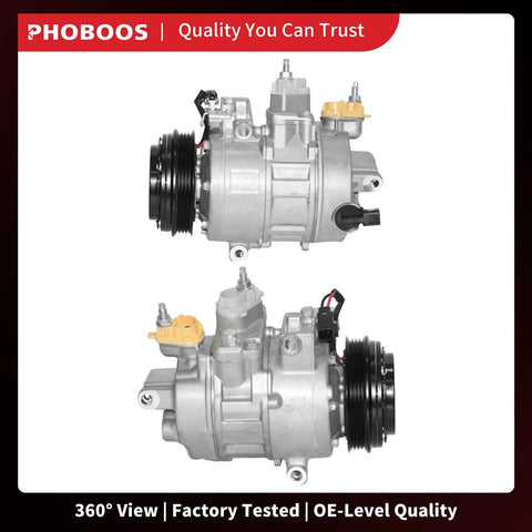 Straight Swap AC Compressor With Clutch For Ford Edge And Fusion Plus Lincoln MKZ showing front and side views with yellow and black components.