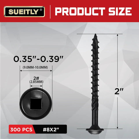 Pocket Hole Wood Screws No 8 By 2 Inch 300 Pack Black Square Drive Self Tapping Fasteners size details