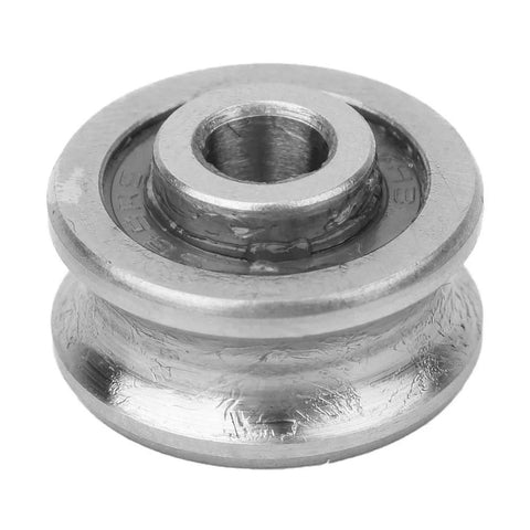 Steel SG15 U-groove track guide bearing, 5 x 17 x 8 mm, close-up view