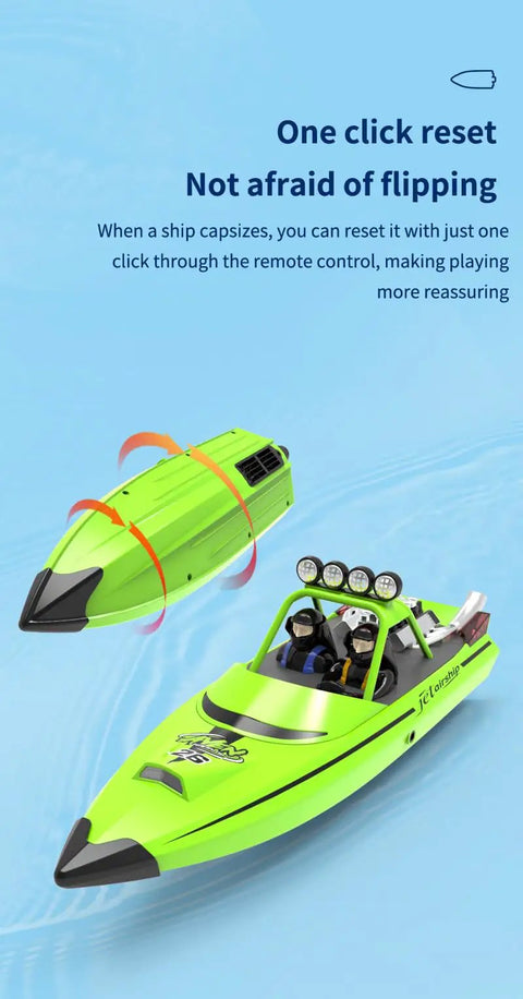 Jet Powered RC Boat With LED Lights 30 KMH Speed Remote Control Turbojet Boat showing self-righting feature on water