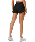 Back view of Women's Quick Dry Go-To Track And Running Athletic Shorts For Training With Elastic Waistband Built In Liner Black Small