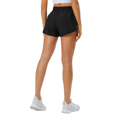 Back view of Women's Quick Dry Go-To Track And Running Athletic Shorts For Training With Elastic Waistband Built In Liner Black Small