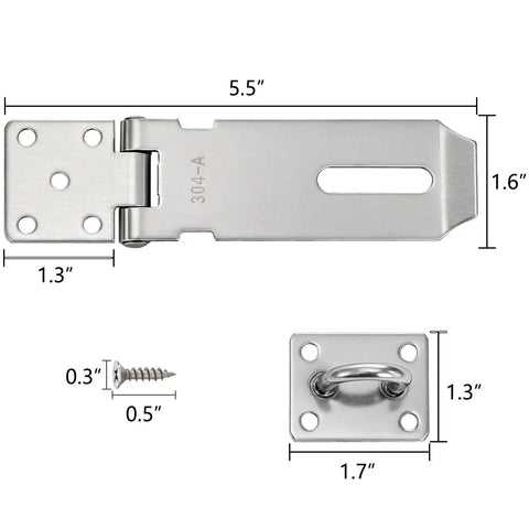 Heavy Duty Stainless Steel Padlock Hasp Latch, 10 Pack Security Clasp With Brushed Finish And 90 Mounting Screws, Solid As A Rock Gate Hardware For Homes And Sheds dimensions 5.5x1.6 inches with screw