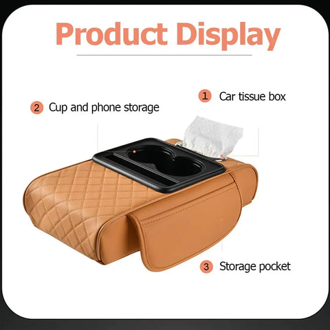5 In 1 Armrest Cushion Organizer For Sedans With Side Storage Pockets Cup Holder Tissue Box Slot Phone Slot And Interior Car Organizer Black