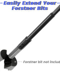 Heavy Duty Forstner Bit Extension Set Delivers Badass Depth To Every Woodshop Project Through Killer Reach And Glide Like Butter Handling Plus Twin Wrenches For Zero Stress Access In Cramped Areas, showcasing a long Forstner bit extension.