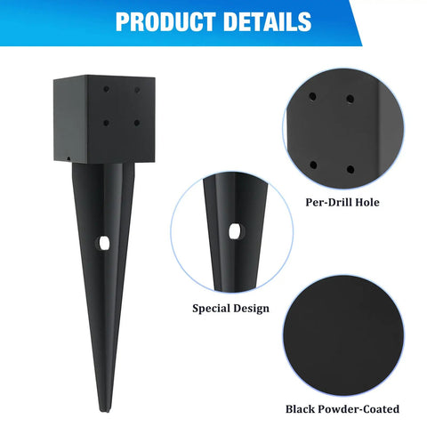 Heavy Duty Fence Post Anchors With Black Powder Coated Metal Ground Spikes For Decks Fences Porches Railings Mailboxes And Backyard Projects Built Tough To Bite Into Dirt And Keep Your Fence Tight Through Bad Weather