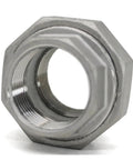 Close-up view of Heavy Duty SS304 Stainless Steel BSP Female Thread Union Coupling Pipe Fitting, 3/4 inch, leak proof.