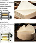 Zero Drama Automatic Dumpling Skin Maker And Stainless Steel Dough Press shows dough sheets and machine for making round and square wrappers.