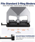 Heavy Duty Lever Action Paper Punch with adjustable guide, 7mm holes, fits standard 3-ring binders, office use.