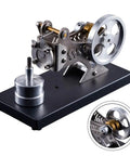 Steam Engine Model Kit For DIY Learning With Aluminum Body, Hot Gas Turbine Motor on a black base