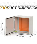 IP66 Waterproof Electrical Enclosure Box 16x16x8 Inches dimensions shown with open door and mounting plate visible.