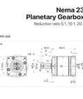 Heavy Duty Nema 23 Planetary Gearbox Speed Reducer For Stepper Motors with measurement diagram, input shaft and gear details.