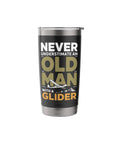 Glider Pilot Dad Insulated Stainless Steel Tumbler For Sailplane Club Crew And Soaring Fans Keeps Coffee Hot Or Cold During Tow Flights Final Glide Sessions And Weekend Aero Action with Old Man Glider design.