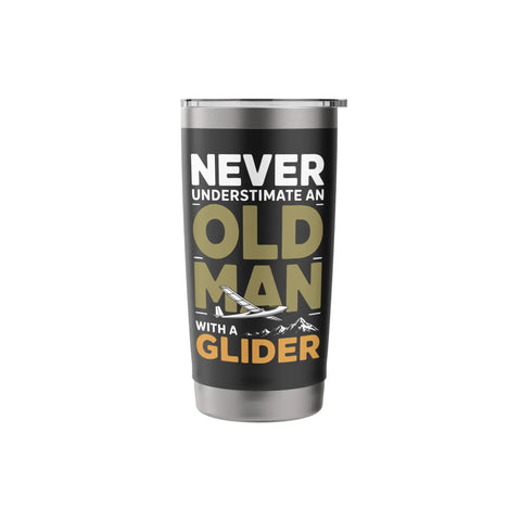 Glider Pilot Dad Insulated Stainless Steel Tumbler For Sailplane Club Crew And Soaring Fans Keeps Coffee Hot Or Cold During Tow Flights Final Glide Sessions And Weekend Aero Action with Old Man Glider design.