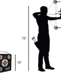 Silhouette of archer aiming at Travel Pro Portable Layered Foam Archery Target with Welded Core Technology next to size comparison.