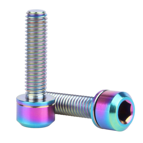 Dope Titanium Bike Stem Bolts M5x20mm Hex With Washer Stigma Chamfer Head Ultra Lightweight Yet Strong Perfect For Bicycle Stem Repairs And Upgrades Set Of 6 close-up view