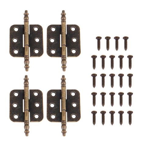 Rotating Concealed Hinge Set 4 Pack For Cabinets And Jewelry Boxes, antique bronze hardware with screws included.