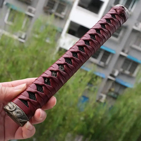 Dope Japanese Samurai Katana Tsuka Handle Ten Point Two Inch DIY Replacement with alloy copper fittings in hand