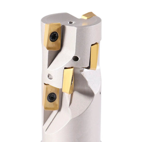 Beefy Heavy Duty Helical Indexable End Mill With Weldon Shank And APKT11T3 Carbide Inserts, 1 Inch Dia, 1 Inch Shank, 4.25 Inch Overall Length, 2 Flutes, Deep Slotting And Side Milling Cutter For High Speed Machining