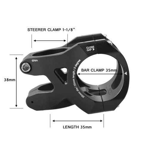 Ultralight 132G Mountain Bike Stem For 35mm Handlebar Clamp And One And One Eighth Steerer 6061T6 Aluminum CNC Machined Black