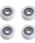 Four Pack Heavy Duty Nylon Roller Idler Bearing Pulleys Running Smooth As Butter With Round Groove Design For Quiet Sliding Cabinet Doors And Furniture Hardware Jobs Built Tough For Everyday Use, 8mmx32mm size.