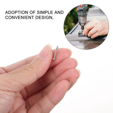 Heavy Duty Self Tapping Screws Kit For Metal And Wood Carbon Steel Construction Built To Last For Home And Office Projects Includes Silver Sheet Metal Screws And Durable Fasteners For Quick Easy Install, silver screw held in hand