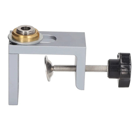 Professional Aluminum Doweling Jig Kit For Woodworkers Featuring Slick Setup And Dead Nut Hole Locator Accuracy With 8mm 10mm 12mm Drill Bits And Sleeves Perfect Clamping Guide clamping guide detail.