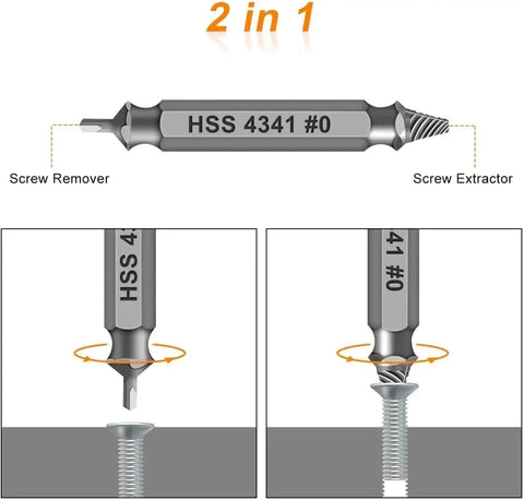 Hot Deal Stripped Screw Extractor Kit With Left Tapered Drill Bits For Easy Removal Of Damaged Bolts And Screws High Carbon Steel DIY Tool Set Five Piece Gadgets For Woodworking Pros Making Repairs A Breeze HSS 4341 #0 2-in-1 screw remover and extractor