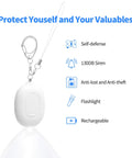 Portable Door Alarm Stopper For Travel, 130dB Siren, USB Rechargeable Vibration Sensor With LED Flash, Lightweight Safety Alarm For Hotels, Home, Apartments And On The Go, white keychain alarm