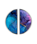 2 Pack Fluid Art Cabinet Pulls With Dope Blue Purple Gold Marble Pattern 3 Inch Center Hole Brushed Nickel Semicircle Drawer Handles