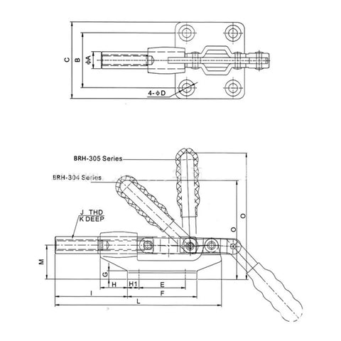 Diagram of Superb Push Pull Quick Clamp For Shop Tooling And Test Stands Toggle Action Hardware, showing dimensions and design.