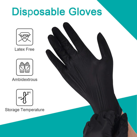 Black vinyl exam gloves, disposable, latex-free, ambidextrous, medium size