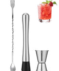 Ultimate Bar Tools Set for Home Bartenders Includes 8 Inch Muddler 10 Inch Mixing Spoon and Measuring Jigger for Crafting Cocktails