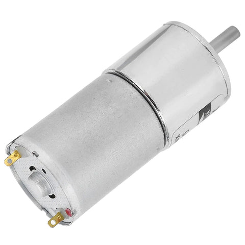 Ultra Quiet DC Gear Motor 24V With All Metal Gears And Pure Copper Coils For Industrial Low Speed High Torque Projects Plus Automatic Safety Cut Off, silver motor with metal casing.