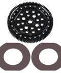 Steel Main Gear 48P Spur Gear 87T 93T For ECX 1/10 2WD RC Cars with shims, black alloy gear with holes for air cooling.