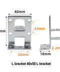 40x50mm metal L bracket with dimensions shown, front and side view.