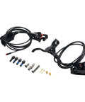Heavy Duty Hydraulic Disc Brake Kit For Electric Kick Scooters Featuring Twin Front Rear Rotors Dual Calipers Master Levers Plus Two Pin Sm Connector with cables and hardware.