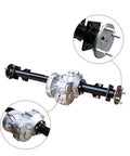 Premium Heavy Duty Golf Cart Electric Rear End Assembly With Rear Derailleur Gearbox and Sturdy Drive Shaft Straight Up 102771701 Replacement close-up view of axle and gearbox.